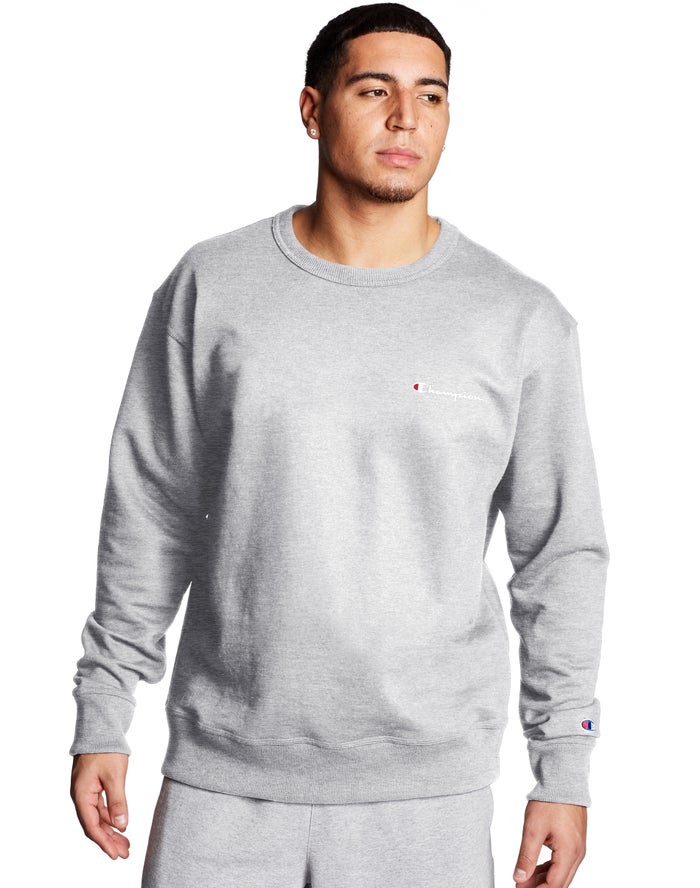 Champion Powerblend Fleece Crew Script Logo - Grå Genser Herre - Norge 531IEYNZX